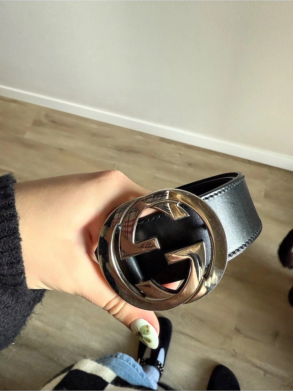 Gucci Interlocking G Wide Leather Belt Black & Gold